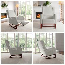 Rocking Chair, Lumbar Cushion, Backrest & Armrest, Swing Chair, Relaxing Chair For The Living Room Or Bedroom, Rocking Chair With Footrest In Beige Made Of Soft Fabric, Comfortable For The Living Room Or Bedroom - 灰色(磨砂絨布料) - 查看 8