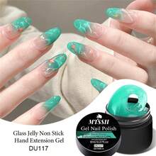 Mtssii 8ml Glass Jelly Non Stick Hand Extension Gel Nail Polish For 3D Carved Flower Nail Art Acrylic Gel Varnish Solid Builder Gel,Nail Art Building UV Gel Milky Jelly Hard Gel For Nail Painting Carving Tools - 青碧色 - 查看 2