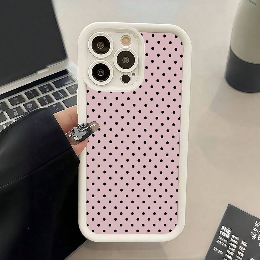 1pc Dot Pattern Phone Case With Precise Cutouts To Protect Camera, Shock-Absorbing Design Compatible With IphoneX XS/ 11 Pro Max/12 Pro Max/13 Pro Max/14 Pro Max/15 Pro Max/16 Plus/16 Pro Max,Phone Cover Protective, The Best Birthday Gift For Your Friends And Family, Suitable For Both Men And Women - White - View 1