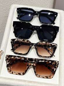 4pcs Women Plastic Gradient Leopard Colorful Square Frame Hot Girl Style Street Style Perfect Stylish Eyeglasses Combination For Business Casual Woman,Tropical Beach Vacay,Driving,Golf,Weekend Outfit Accessories - 拼色 - 查看 12