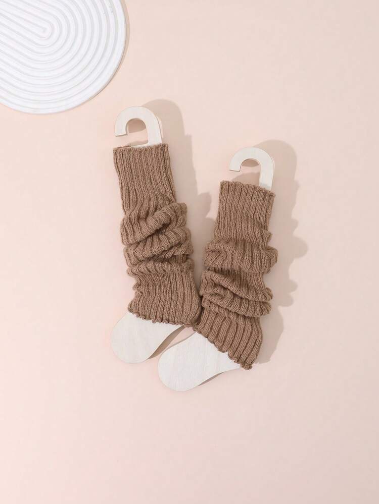 1双儿童纯色针织护腿套，带荷叶边装饰，秋冬季保暖时尚。 - 彩色 - 查看 13
