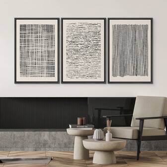 Conjunto de impresión en lienzo enmarcado Obra de arte geométrica con patrón de onda negra oscura, formas abstractas, arte moderno decorativo contemporáneo para sala de estar, dormitorio, oficina