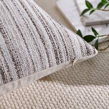 1 件/2 件波西米亚风抱枕套 18x18 英寸，农舍装饰条纹方形枕套雪尼尔簇绒枕套，中性色调枕套，适用于客厅沙发床 - 米色 - 查看 6