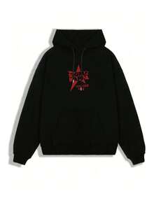 男士大尺碼新款連帽衛衣街頭風高品質趣味Emo圖案 Manfinityscarface Youngboynever Broke Again Friends TV 萬聖節黑色連帽衛衣 紅星印花白色英文文字圖案 百搭男士運動衛衣 Y2K風格 適合日常穿著 - 黑色 - 查看 2