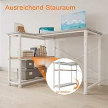 Mesa de juego GUNJI de 110 cm con compartimentos de almacenamiento, mesa de esquina reversible para PC, mesa de ordenador, mesa de juego de esquina para estudio - Gris - View 5
