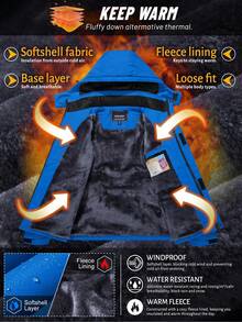 NASBING 男士冬季滑雪服 防水防风 滑雪板保暖连帽冬装 4口袋派克大衣 徒步露营登山滑雪 - 藍色 - 查看 8