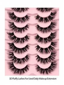 7对蓬松柔软的仿貂毛假睫毛，簇状设计，透明睫毛梗，适合初学者日常使用，可重复使用，可用于美妆嫁接。 - 濃密款 - 查看 3