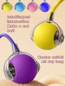 1 Piece USB Rechargeable Interactive Toy Ball For Cats, Auto Electric Rolling Ball As Birthday Gift For Dogs/Cats, Auto Smart Chewable Toy With Tail, Unicolor Smart Ball Tied To Harness, Interactive Cat Ball Toy, Indoor Cat Toy