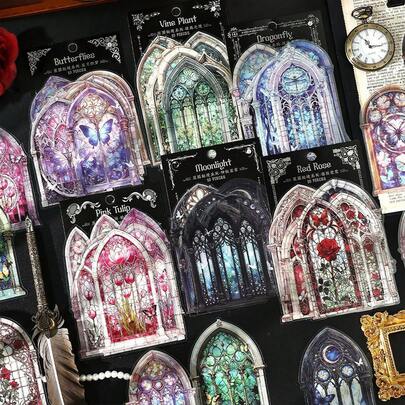 10pcs/Pack Manor Secret Series PET Retro Flower Sticker Pack | Window Hand Material Decoration Collage Primer Sticker