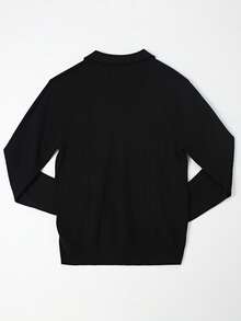 Men's Long Sleeve Ribbed Knit Polo Shirt, Simple & Fashionable, Suitable For Commuting, Spring & Autumn