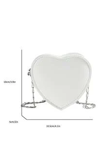 女生时尚刺绣链条肩带心形单肩包，独特菱形斜挎小包