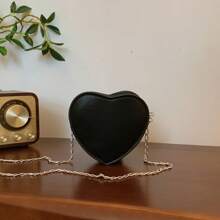 女生时尚刺绣链条肩带心形单肩包，独特菱形斜挎小包