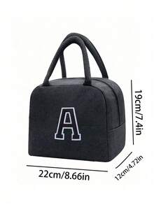 1个保温午餐包，手提包，午餐盒，冰袋，野餐食品手提袋，刺绣字母图案午餐盒，帆布轻便便携午餐手提袋，学校/办公室野餐午餐手提包（午餐包，学校旅行午餐盒，防水午餐包） - 黑色 - 查看 10