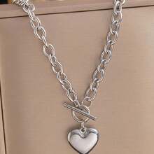 1pc Fashionable Summer Golden Stainless Steel OT Buckle Heart-Shaped Pendant Necklace, Suitable For Women, Versatile Jewelry Accessory Gift, USA, No Gift Box Included Valentines - Vàng - Xem 5