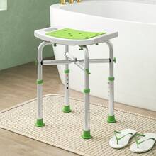 HOMCOM Shower Chair For The Elderly And Disabled, Adjustable Padded Shower Stool With Built-In Handle And Non-Slip Suction Foot Pads, Green - Green - View 7