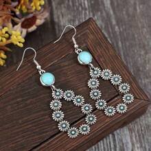 1 par de pendientes colgantes de flor tallada en forma de lágrima estilo bohemio vintage para mujeres