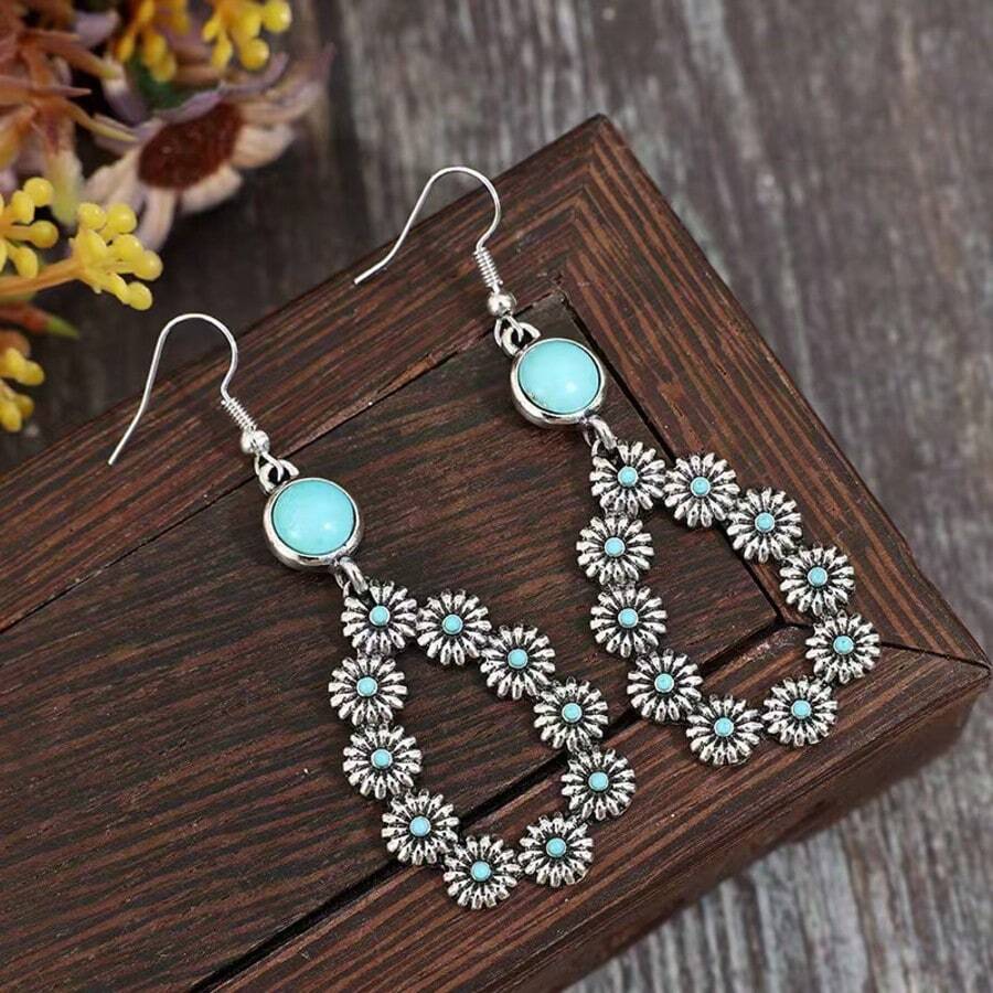 1 par de pendientes colgantes de flor tallada en forma de lágrima estilo bohemio vintage para mujeres
