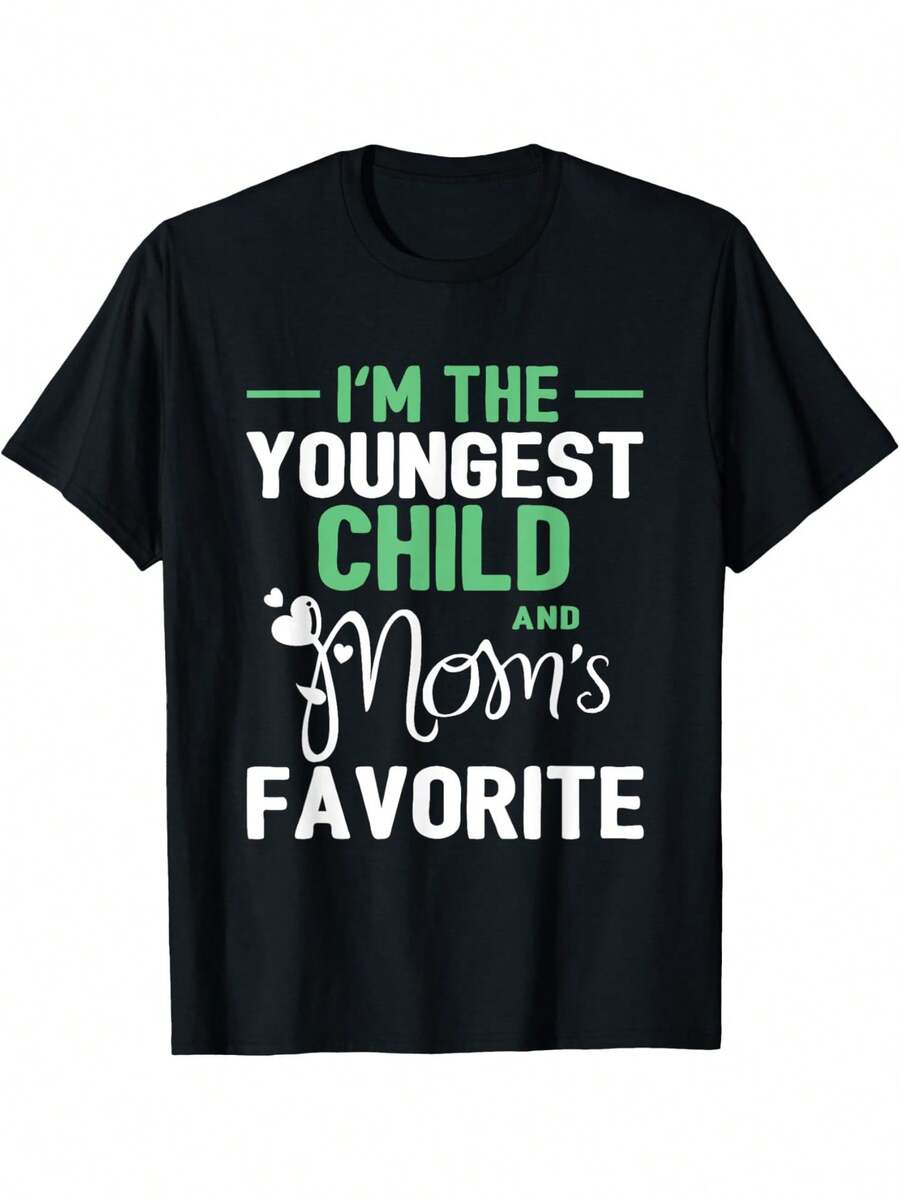 I'm The Youngest Mom's Favorite Funny Sibling Humor T-Shirt Comfortable Casual Short Sleeve Daily Wear All Season   Men Size S-3XL - màu đen - Xem 1