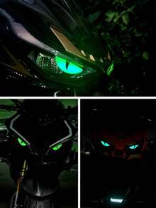 2pcs Motorcycle/Car Front Stickers, Electric Vehicle Modification Night Light Evil Eye Stickers, Luminous Demon Eye Car Decals, Motorcycle Stickers - Multicolor - View 3