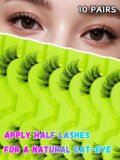 10 Pairs Reusable False Eyelashes, Half-Eye Lashes, Easy To Apply, Suitable For Makeup Beginners, Makes Eyes Look More Attractive, Adds Charming Appeal, Great Gift For Friends, Suitable For Various Occasions