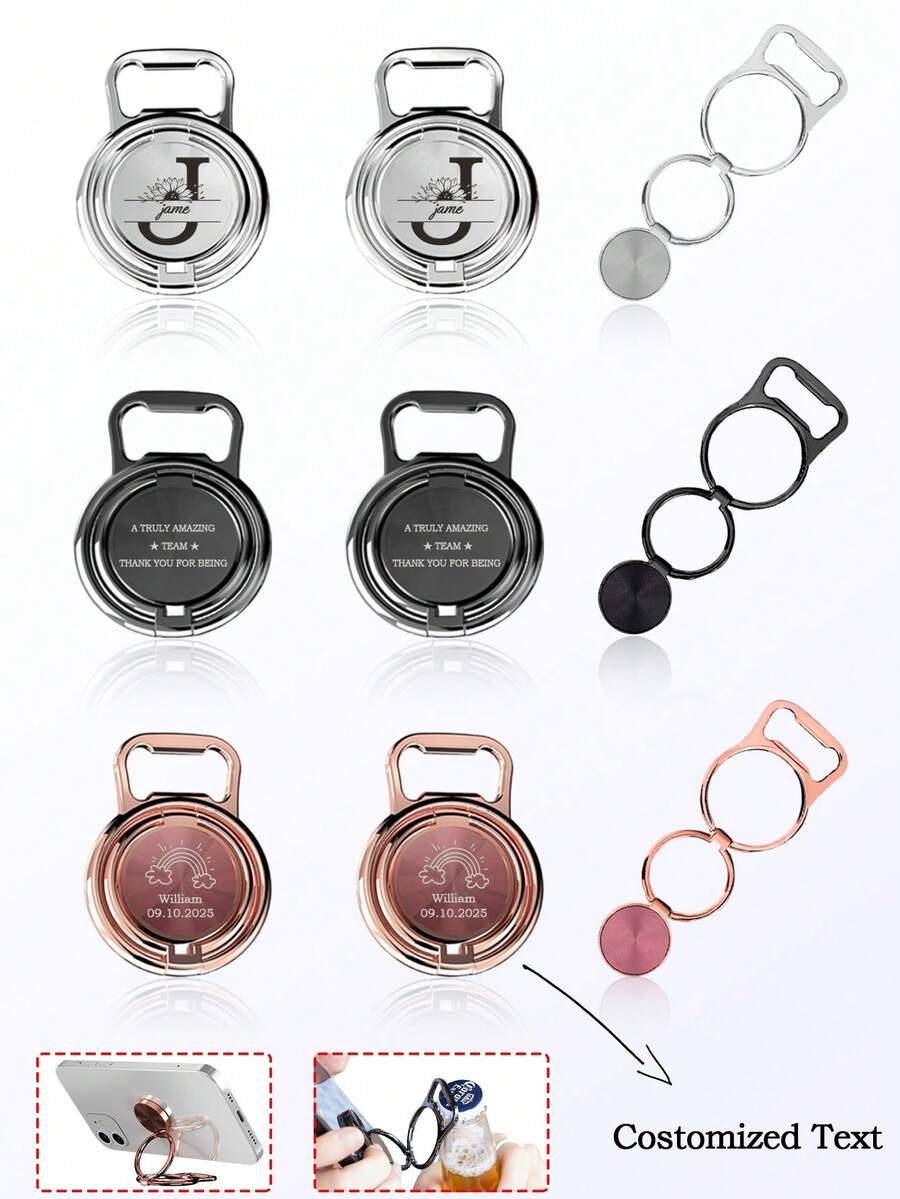 1 PC Personalized Custom Portable Metal Double-Ring Creative Foldable Metal Phone Stand – A Stylish, Multifunctional Phone Ring Holder With A Bottle Opener, Which Also Works As A Desktop Live Streaming Support Rack. Ideal For Daily Use, It Makes A Perfect Gift For Boyfriends, Girlfriends, Family Members And Elders, And Is Also Excellent As A Corporate Promotional Gift Or Party Favor.