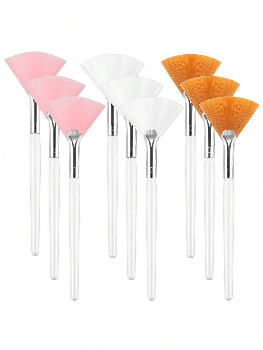 3/15 piezas Brochas de maquillaje prácticas tipo abanico, brochas suaves y portátiles para mascarillas, herramientas de cosmética para mujeres, damas y niñas