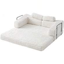 Convertible Foldable Sofa Bed Floor Couch With Plush Faux Fur, No Assembly Needed, Comfortable Mattress-Style Sofa For Living Room, Apartment, And Bedroom - trắng - Xem 9