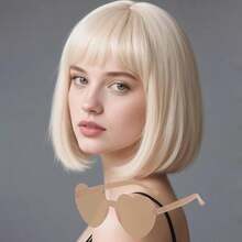 2pcs/Set Bright Color Short Bob Wig With Heart-Shaped Glasses, Cute Cosplay Party Accessories, Fashion Basic Wig For Daily Wear, Halloween