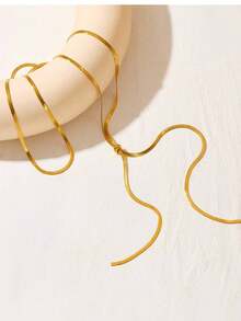1pc Stainless Steel Minimalist Extendable Necklace, Long Snake Chain Necklace For Women, Elegant Sweater Chain For Autumn/Winter - Gold - View 4