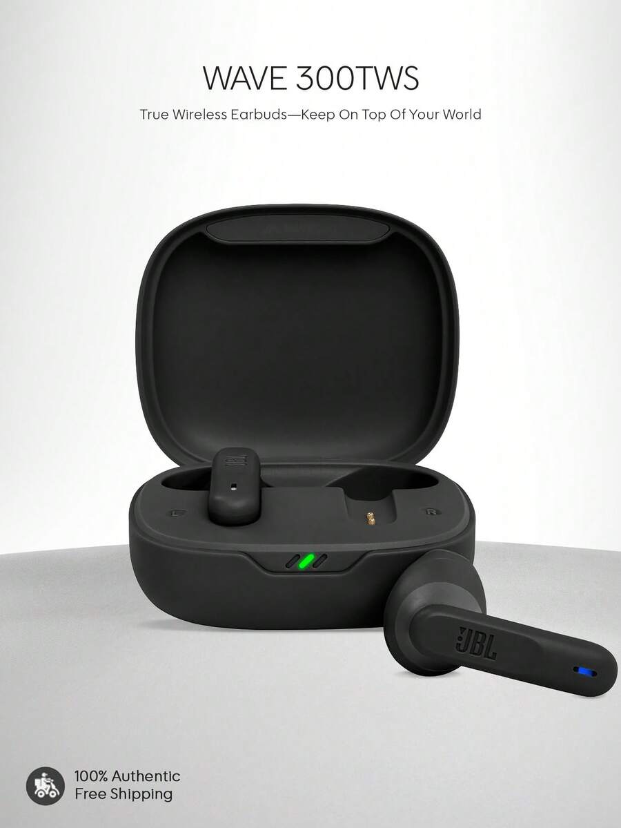JBL Tai nghe không dây thực sự Wave 300TWS, Âm trầm sâu, Pin 26 giờ, Thoải mái khi đeo, Thiết kế nhẹ, Cuộc gọi âm thanh nổi, Trợ lý giọng nói, Kết nối hai thiết bị, Điều khiển cảm ứng, Chống nước IPX2 - màu đen - Xem 1