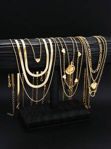 13 件/12 件/9 件/3 件时尚简约银色蝴蝶和心形仿珍珠多层项链套装，女士生日假期派对礼物，搭配日常服装和派对配饰