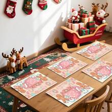 1 set/1 pieza/4 piezas/6 piezas/100 piezas Manteles individuales con estampado de hombres de jengibre y muñecos de nieve, adecuados para decoración del hogar, regalos de cumpleaños, regalos de festivales, decoraciones de cocina y fiestas, se pueden dar como regalos de Navidad