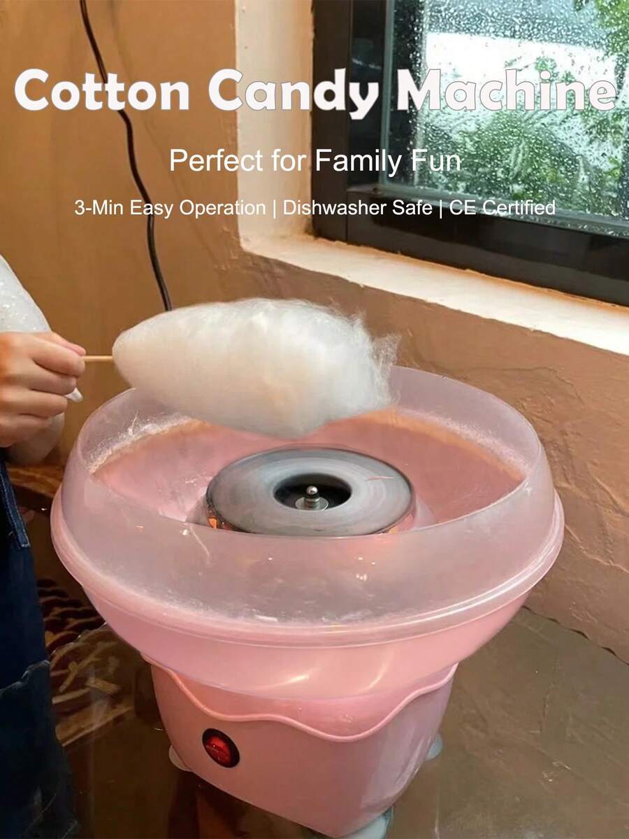 1pc 400W Wall Plug Cotton Candy Maker, Retro Pink Candy Machine, Suitable For Children, Can Be Used As Christmas Gift, Home Gift, Birthday Party Gift, Includes Cotton Candy Sticks And Random Color Sugar Spoons - EU F Type Plug(220-240V) - View 1