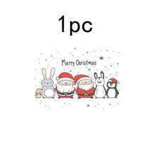 1set/4pcs/6pcs Christmas Cartoon Old Man And Penguin Pattern Placemats, Machine-Washable Rectangular Polyester Placemats, Table Protectors, Heat-Insulating Placemats, Restaurant Table Decorations, Party Supplies, Christmas Decorations, Can Be Given As Gifts