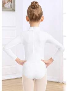 Girls' Basic Turtleneck Long Sleeve Leotard With Durable Snaps, Front, Zipper Back