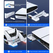 BEBONCOOL P5 Horizontal Stand For P5 Slim/P5 Pro Console, Dual P5 BEBONCOOL Controller Charger For PlayStation 5 With 4 Type-C Dongles,  Playstation 5 Accessories Stand With Ambient Light (NOT Fit 2020 Playstation 5) - 白色 - 查看 3