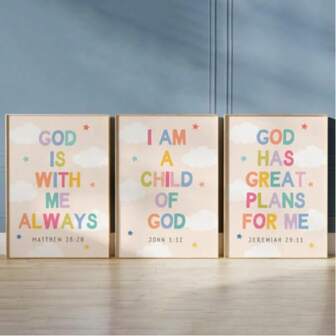 [3pcs Christian Bible Verse Art] 3pcs Christian Bible Verse Canvas Wall Art Set, Modern Bohemian Art Deco Style, Frameless Ink Art Prints For Nursery, Bedroom, Living Room, Classroom - Indoor Portrait Orientation Wall Hanging Decor For Fall & Winter
