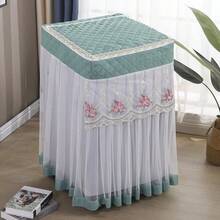 1PC New Polyester Lace Automatic Washing Machine Dust Cover, Dust-Proof Universal Fit For 10kg Machines, Decorative Embroidered Floral Pattern Cover With Ruffled Organza Trim - Elegant Home Appliance Protection
