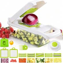{GREEN}15-In-1 Multifunctional Vegetable Chopper Slicer, Onion Cutter And Chunker, Food Chopper, Chunker For 7pcs Of Vegetables, Tomato Chunker, Potato And Garlic Chopper With Drain Basket, Egg Cutter - Trắng và xanh lá cây - Xem 3