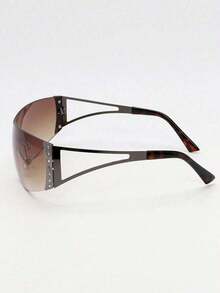 1pc Large Frame Futuristic Y2K Fashionable High-Tech Personalized Fashion Glasses Y2K Fest Music Fest Summer Beach Vacation, Outdoor, Travel Shades Decor Street Y2k Style Oversized Wrap Frame Music Festival Preppy Style Back To School - Gradient Tea - View 5
