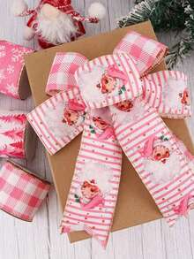 1PC 177-Inch Pink Christmas Holiday Ribbon, Cute Santa Claus Candy Snowflake Christmas Tree Pattern Ribbon, Made Of Polyester, Suitable For Christmas Decoration, Gift Packaging, Box Decoration, DIY Craftsmanship, Christmas Gifts, And Gift-Giving Christmas Decorations Winter Room Decor Christmas Decorations Home Christmas Gifts Christmas Decor
