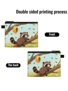 1 pieza Monedero compacto con cremallera, bolsa con cremallera de poliéster resistente y de moda, diseño de estampado gráfico de mapache lindo, ideal para guardar monedas y pequeños artículos esenciales, cierre , regalo de novedad, material duradero, fácil de cuidar, regalo festivo/navideño