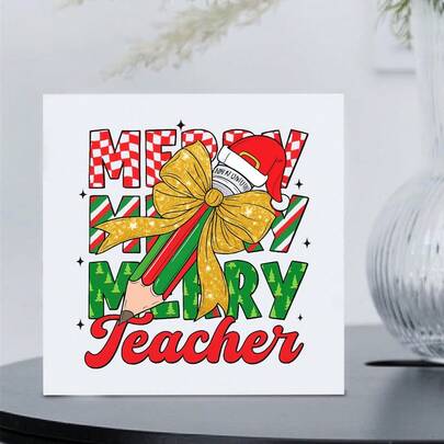Decorative Plaque & Signs Merry Teacher, Christmas Pencil Tree - Cute Desk Decor, Office Decor For Women, Boho Room Decor, Wall Art Decor, Unique Teacher Gift, Farmhouse Decor For Classroom