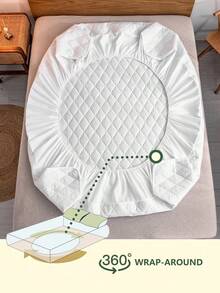 1 pieza Protector de colchón acolchado de unicolor, sábana ajustable, cubierta de colchón, transpirable, lavable a máquina, adecuado para el hogar, dormitorio, para todas las estaciones, edredón antipolvo, hecho de tela suave y transpirable, decoración de otoño, decoración de habitación, vuelta al colegio, útiles escolares