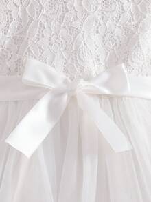 coviviky Vestido de princesa de otoño/invierno para niña pequeña con cuello Peter Pan bordado, mangas de encaje y falda de tul, decoración de lazo de satén en la cintura, vestido casual y lindo para fiestas