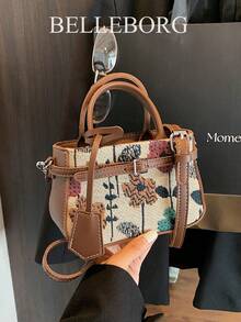 Casual Contrast Color Texture Versatile Commute Retro Buckle Closure Women Small Handbag - Cà phê nâu - Xem 3