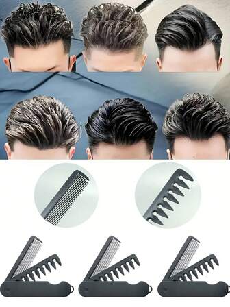 1/2pcs 2-In-1 Men's Hair Styling Comb - Foldable Travel Design With Wide & Fine Teeth, Durable ABS Plastic & Secure Clasp - Portable Multi-Functional Grooming Tool For All Hair Types, Hair Comb, Travel Haircare, Foldable Design, Fine Teeth Rake
