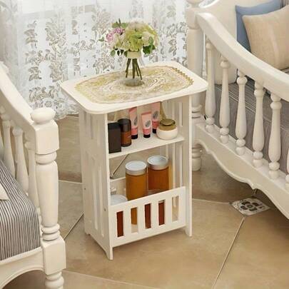 1pc Modern Multi-Tier Wooden Storage Table, Can Hold 3 Items, Suitable For Books, Lamps And Decorations, Practical Shelving Unit