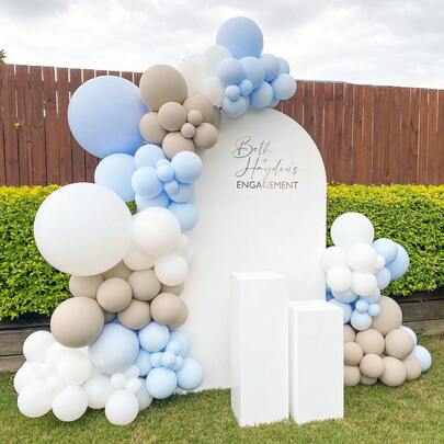 118pcs Blue Beige White Balloon Garland Arch Kit For Happy Birthday Decorations, Baptism Balloons Baby Shower Decorations, Balloons Set Wedding Engagement Baptism Party Decor Supplies