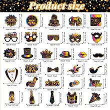 1pc 2026 New Year Paper Photo Frame + 30pcs Handheld Photo Props, New Year's Eve Theme Black And Gold Colorful Funny Hats, Glasses, Beards, Ties, Suits, Photo Props, Party Decoration Set Supplies